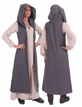 NORA Wool Battle Grey Coat Dress – Medieval Viking Open-Front Surcoat (S–6XL)